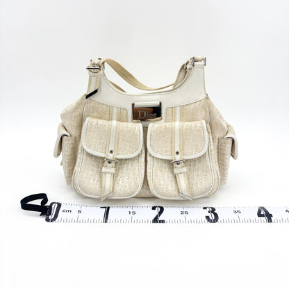 Christian Dior Vintage Trotter Street Chic Pocket Hobo Diorissimo Canvas, White, Canvas, Shoulder Bag