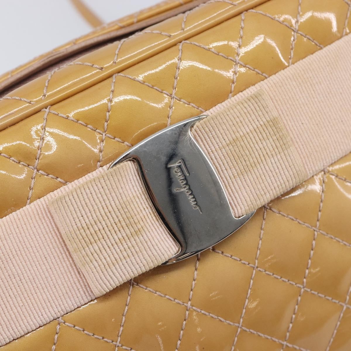 Salvatore Ferragamo Vala Patent Leather, Beige, Patent Leather, Shoulder Bag