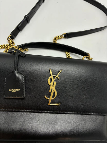 Saint Laurent Sunset Top Handle Chain Leather, Black, Leather, Handbag