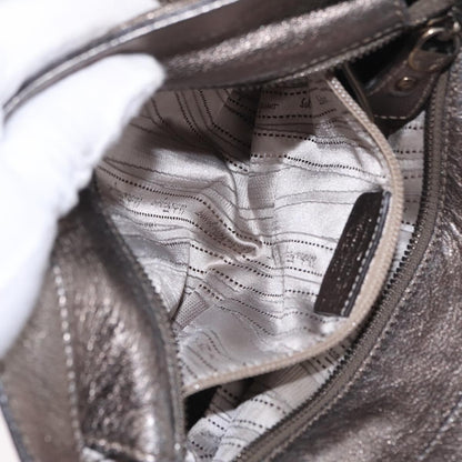 Salvatore Ferragamo Gancini Top Handle Leather, Silver, Leather, Handbag
