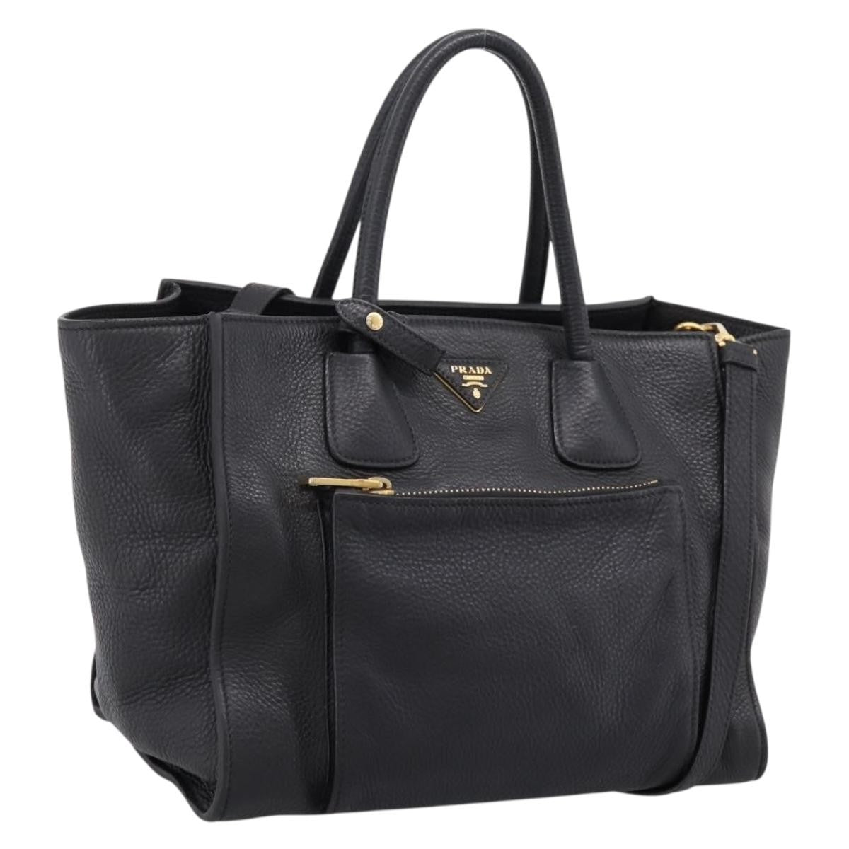 Prada Front Pocket Convertible Vitello Daino, Black, Leather, Tote Bag