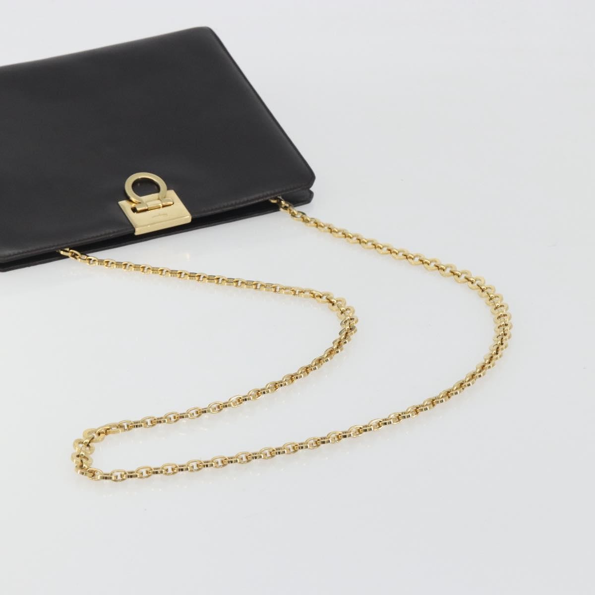 Salvatore Ferragamo Vintage Gancini Chain Leather, Brown, Leather, Shoulder Bag