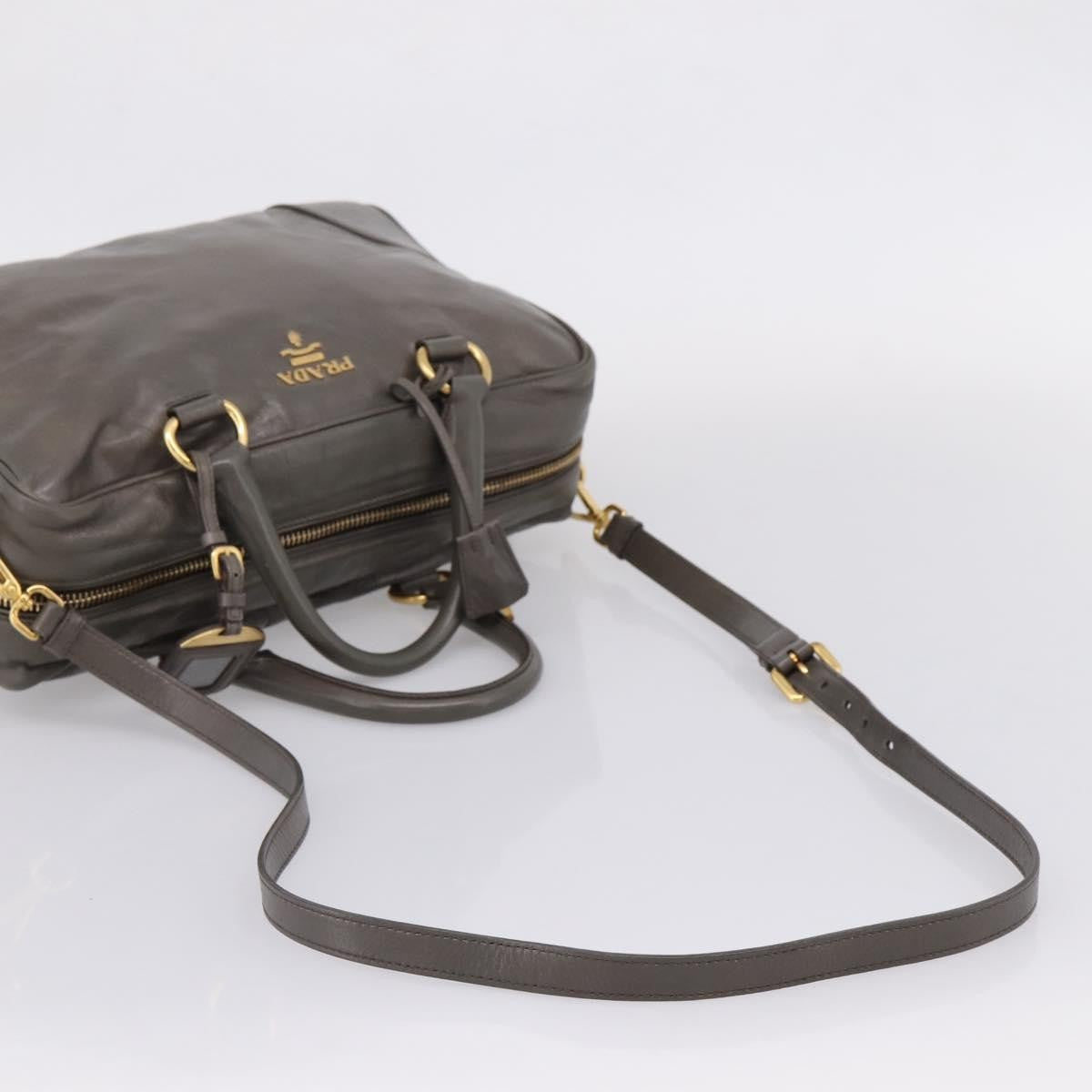 Prada Convertible Bauletto Vitello Shine, Gray, Leather, Handbag
