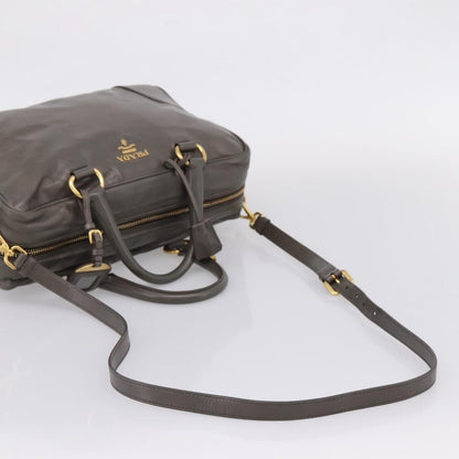 Prada Convertible Bauletto Vitello Shine, Gray, Leather, Handbag