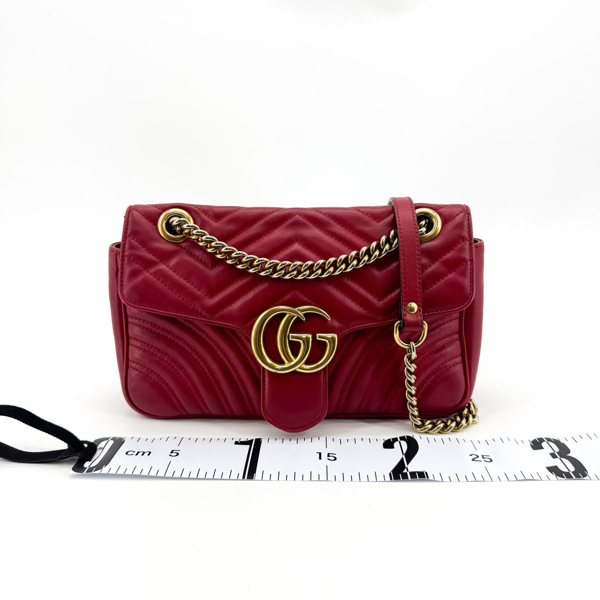 Gucci GG Marmont Flap Chevron Leather, Red, Leather, Shoulder Bag