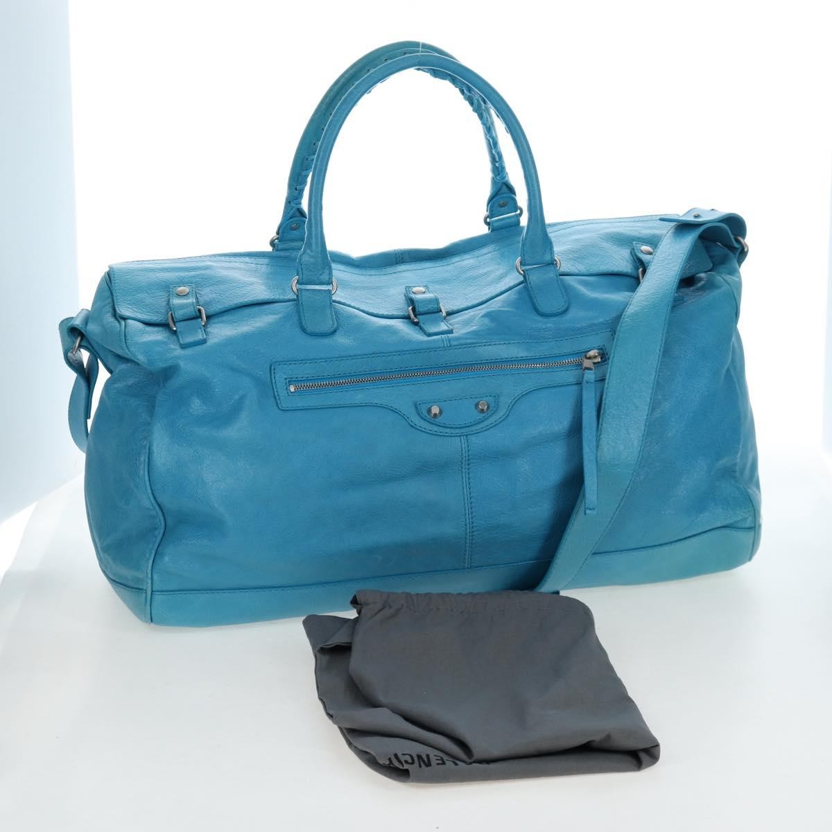 Balenciaga Squash Duffle Leather, Blue, Leather, Handbag