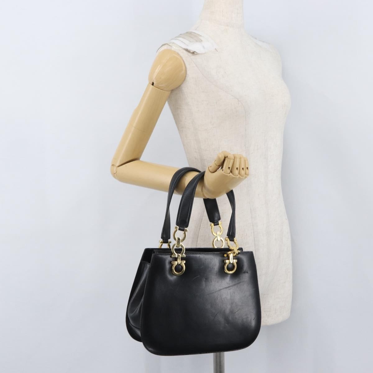 Salvatore Ferragamo Gancini Leather, Black, Leather, Handbag