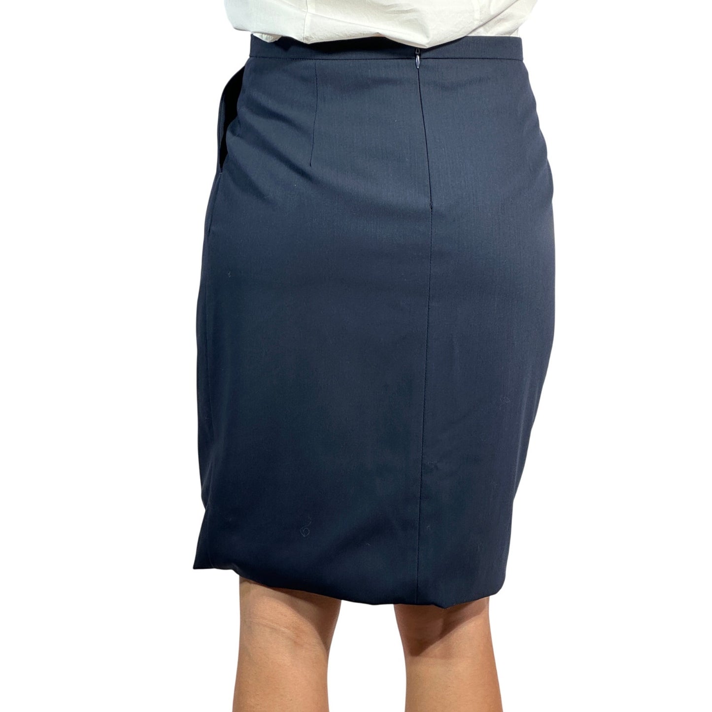 MAX MARA 100% Virgin Wool Straight Pencil Skirt High Rise Navy Blue Women's 6