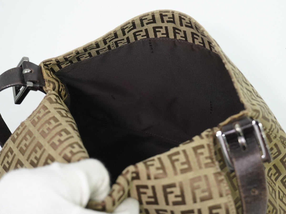 Fendi Zucchino Canvas Mamma Baguette Canvas, Brown, Canvas, Shoulder Bag