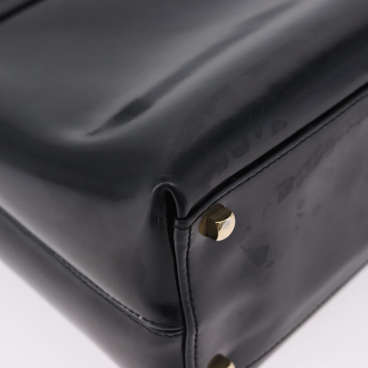 Salvatore Ferragamo Gancini Top Handle Leather, Black, Patent Leather, Handbag