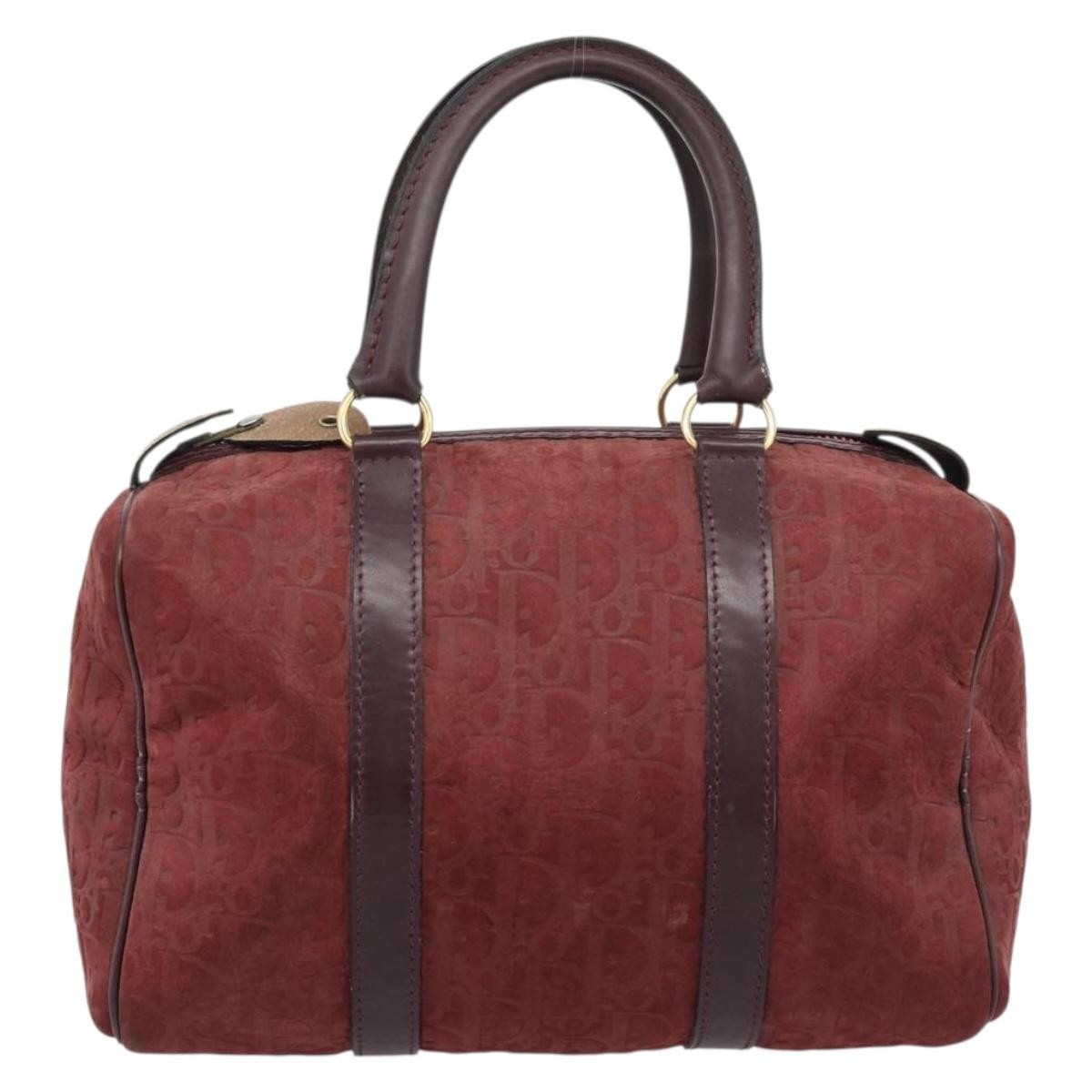 Christian Dior Boston Embossed Patent, Burgundy, Suede, Handbag