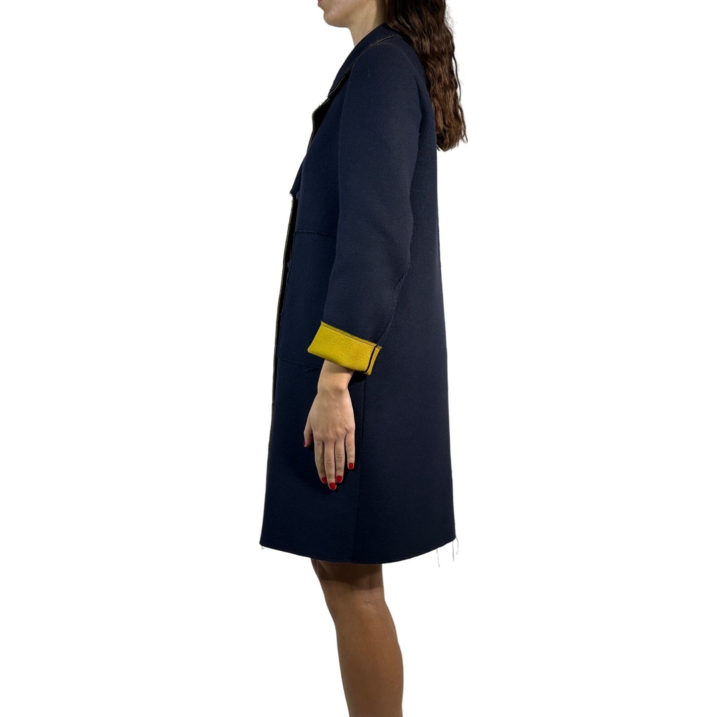 SONIA SPECIALE Wool Blend Trench Coat Double Breasted Blue Yellow Women's 44