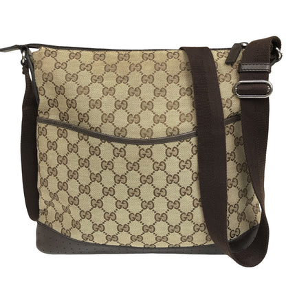 Gucci Zip Messenger GG Canvas with Perforated Leather, Beige, Canvas, Shoulder Bag