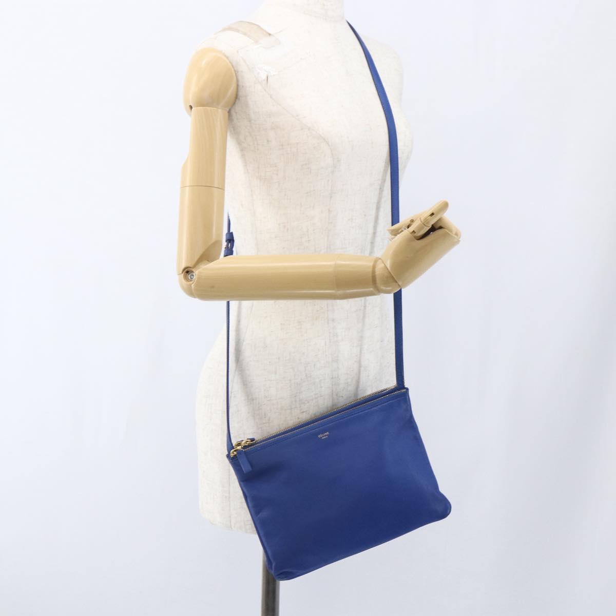 Celine Trio Crossbody Bag Leather, BLUE, LEATHER, Shoulder bag