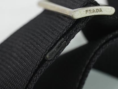 Prada Zip Buckle Messenger Tessuto, Black, Nylon, Shoulder Bag