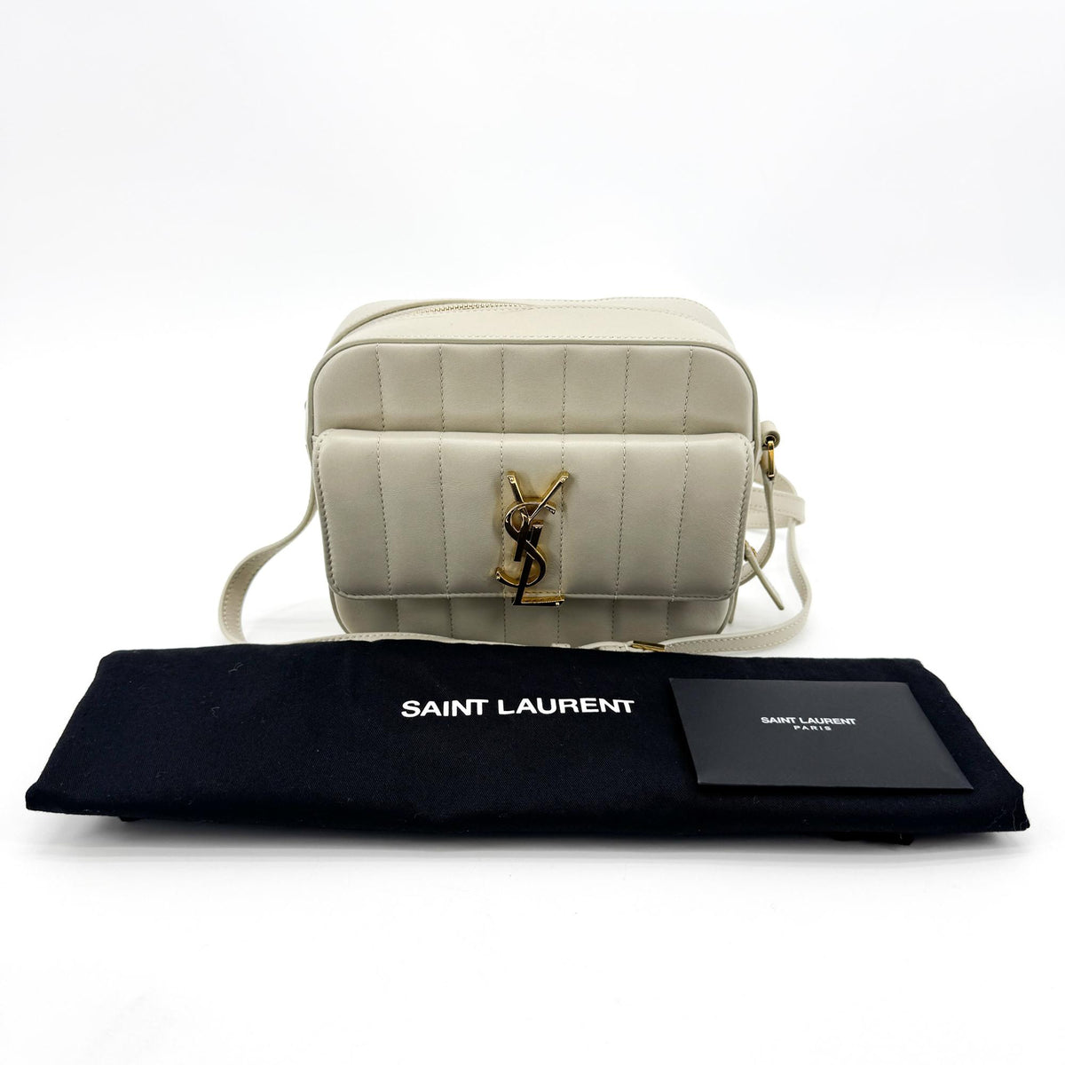 Saint Laurent Vicky Camera Vertical Quilted Leather, Gray, Leather, Handbag