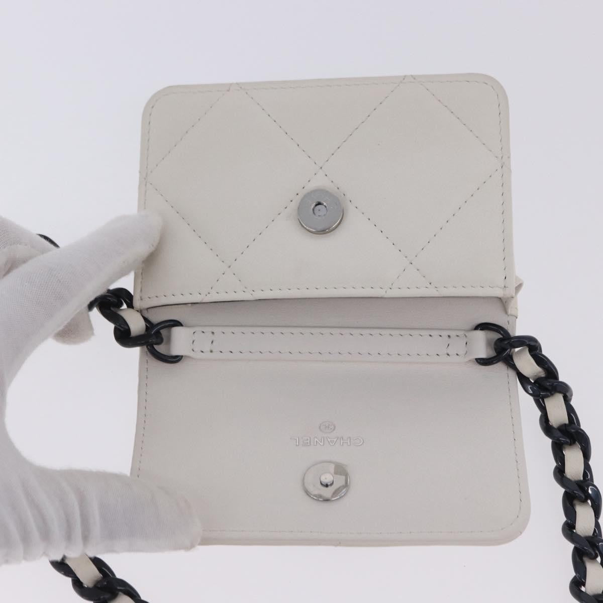 Chanel 19 Flap Coin Purse Belt Quilted Lambskin, White, Leather, Clutch