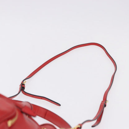 Prada Drawstring Pocket Bucket Soft Calf, Red, Leather, Shoulder Bag