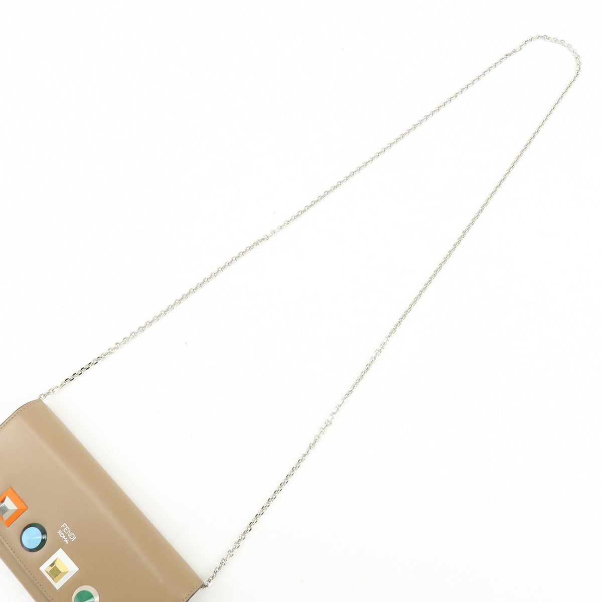 Fendi Continental Wallet on Chain Studded Leather, Beige, Leather, Crossbody Bag