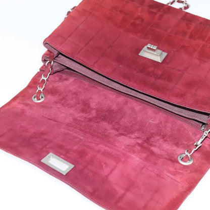 Chanel Chocolate Bar Flap Bag Quilted Satin, RED, SUEDE, Shoulder bag