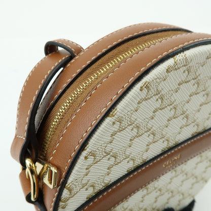 Celine Round Purse on Strap Triomphe Coated Canvas, Beige, Canvas, Crossbody Bag