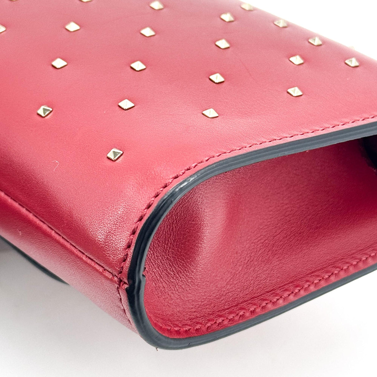 Valentino Garavani Demilune Clutch Studded Leather, Red, Leather, Clutch