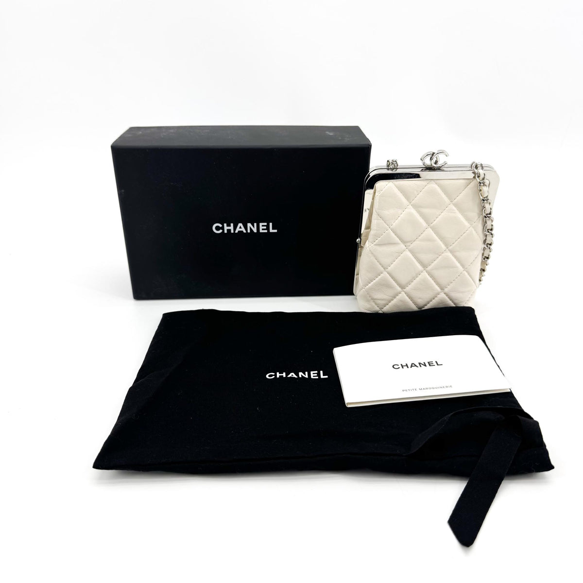 Chanel CC Frame Clutch with Chain Quilted Lambskin and Plexiglass, Beige, Leather, Clutch
