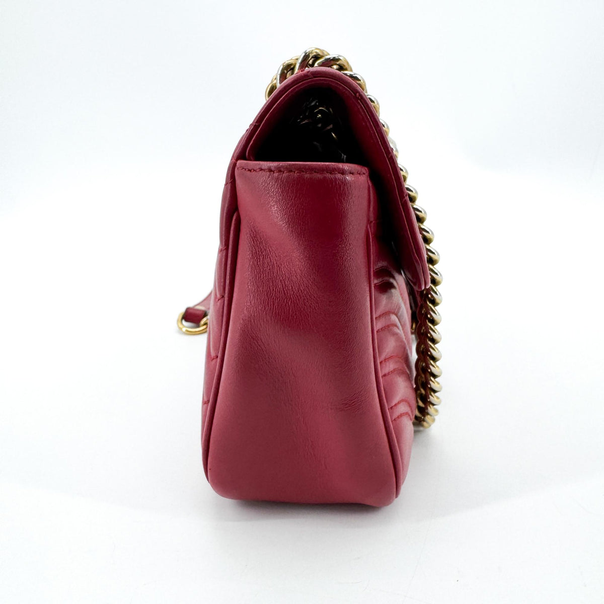 Gucci GG Marmont Flap Chevron Leather, Red, Leather, Shoulder Bag