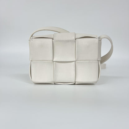 Bottega Veneta Cassette Maxi Intrecciato Leather, White, Leather, Crossbody Bag