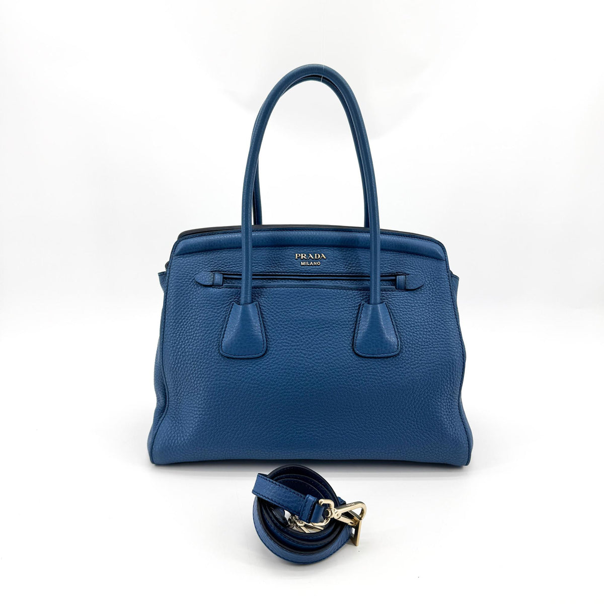 Prada Vitello Daino Leather, Blue, Leather, Shoulder Bag