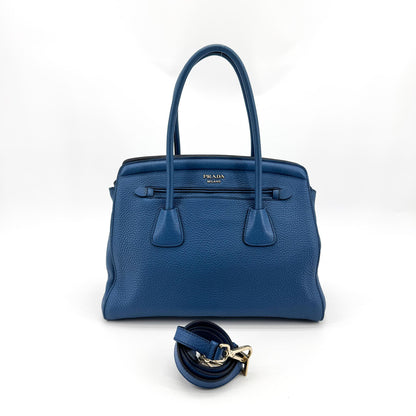 Prada Vitello Daino Leather, Blue, Leather, Shoulder Bag