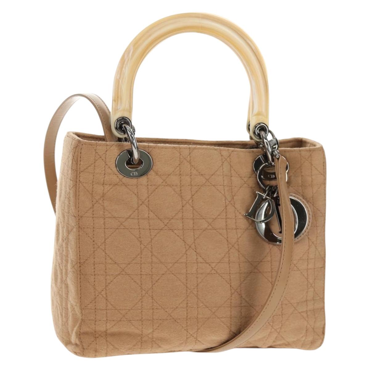 Christian Dior Cannage Handbag Canvas, BEIGE, COTTON, Handbag