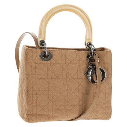 Christian Dior Cannage Handbag Canvas, BEIGE, COTTON, Handbag