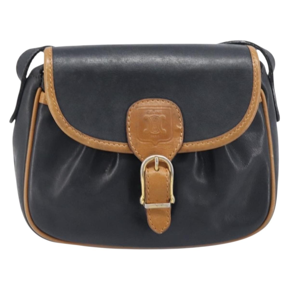 Celine Flap Shoulder Leather, Black, Leather, Shoulder Bag