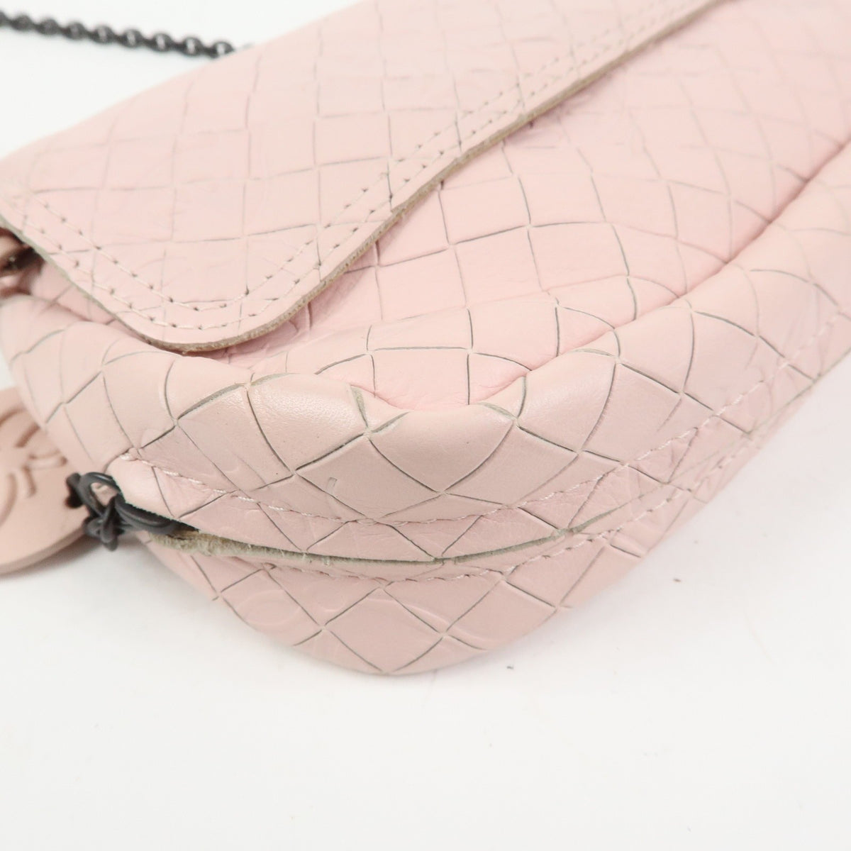 Bottega Veneta Expandable Chain Embossed Intrecciato Nappa, Pink, Leather, Crossbody Bag