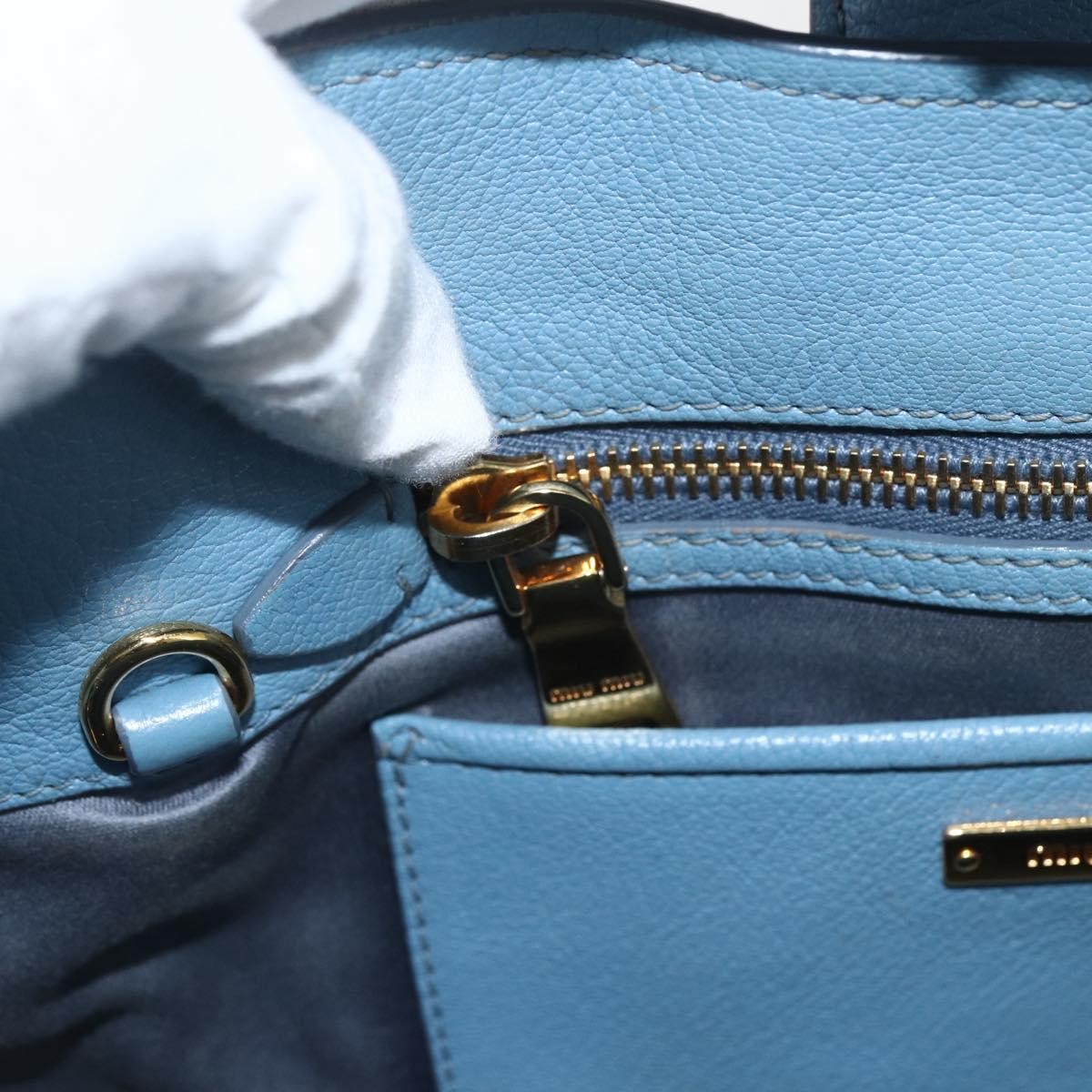 Miu Miu Madras Convertible Lock Leather, Blue, Leather, Tote Bag