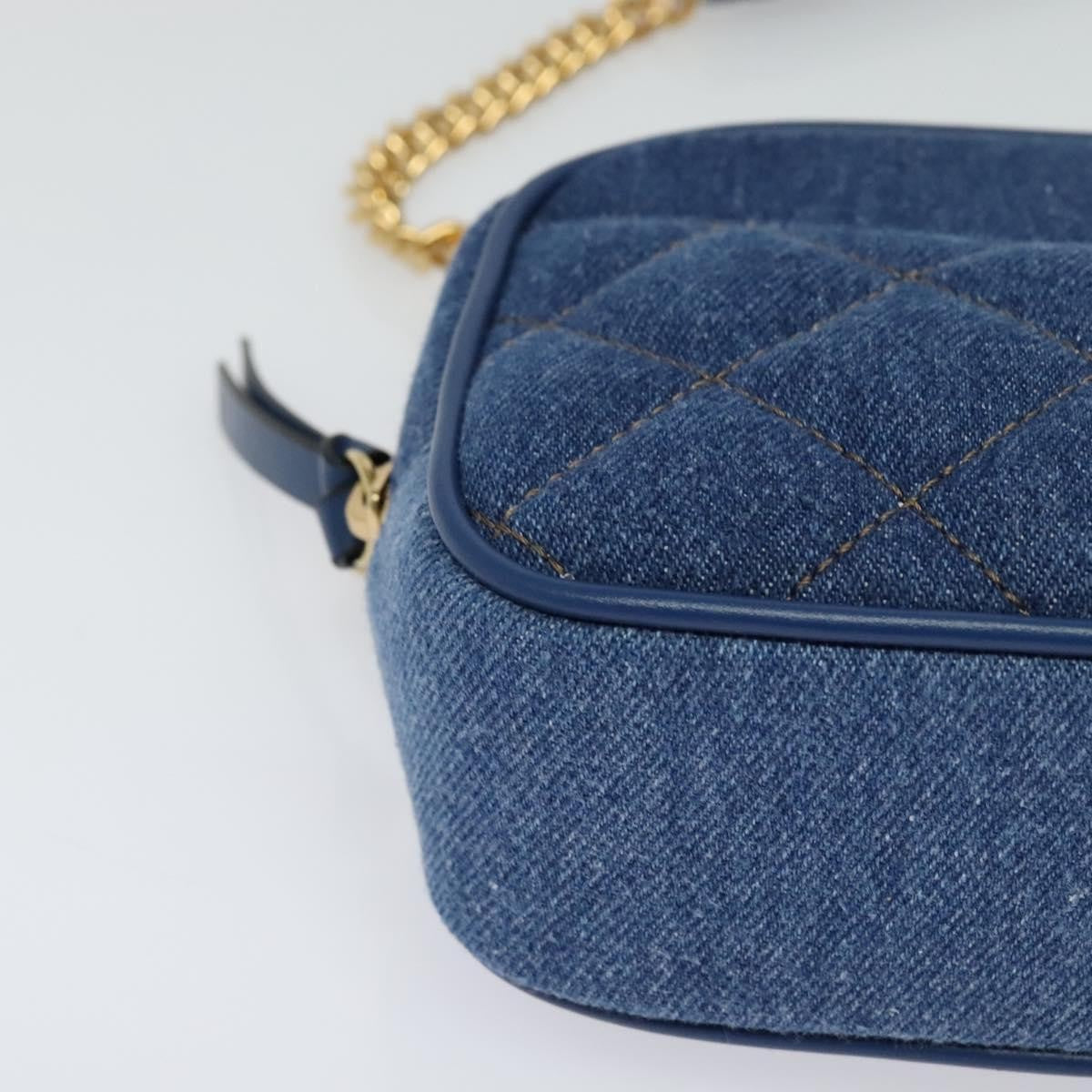Versace Medusa Icon Front Slip Pocket Camera Quilted Denim, Blue, Canvas, Shoulder Bag