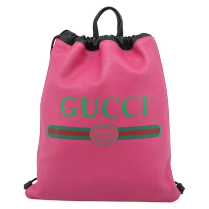 Gucci Logo Drawstring Printed Leather, Pink, Leather, Backpack