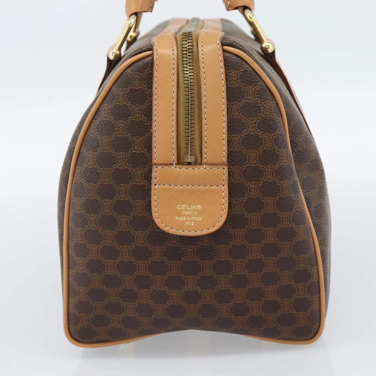 Celine Vintage Boston Macadam Coated Canvas, Brown, PVC, Handbag