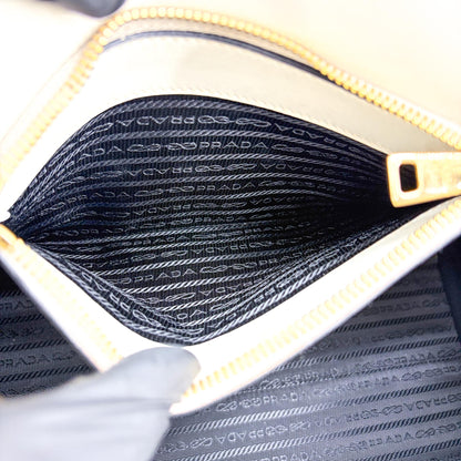 Prada Monochrome Saffiano with City Calf, White, Leather, Tote Bag