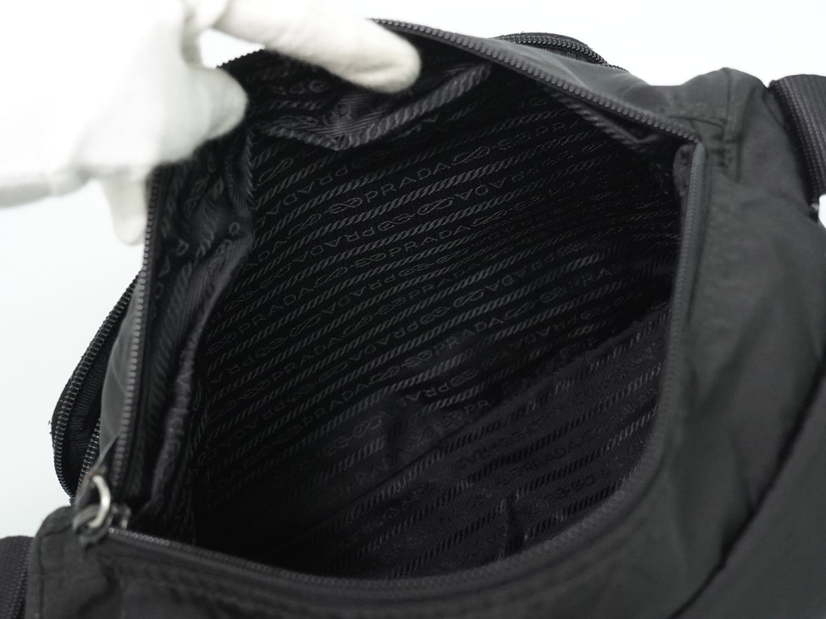 Prada Zip Buckle Messenger Tessuto, Black, Nylon, Shoulder Bag