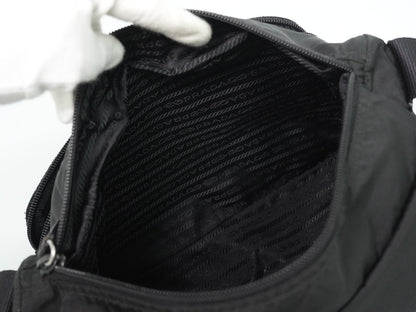 Prada Zip Buckle Messenger Tessuto, Black, Nylon, Shoulder Bag