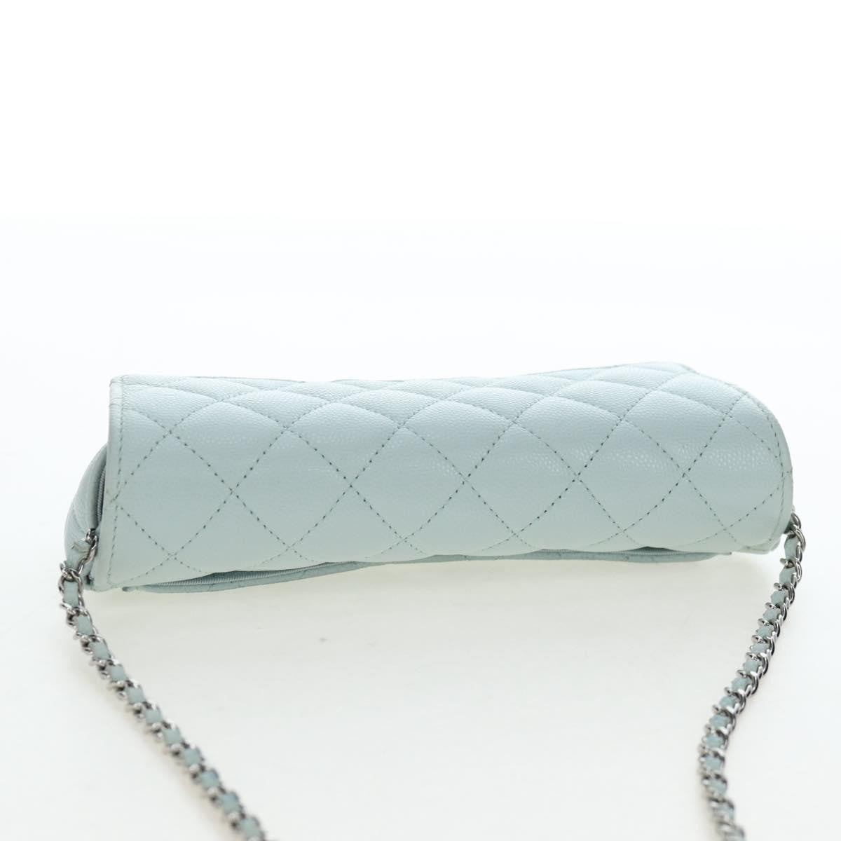 Chanel Classic Sunglasses Case with Chain Quilted Caviar, Blue, Calfskin, Clutch