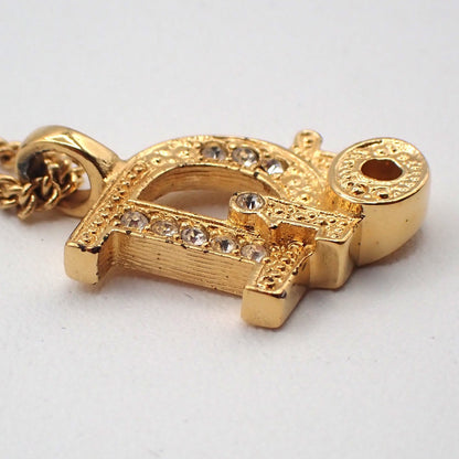 Christian Dior Vintage Dior Logo Metal and Crystal, Gold, Gold Plated, Necklace