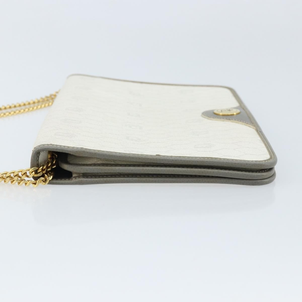 Christian Dior Vintage Honeycomb chain Canvas, White, Canvas, Shoulder Bag