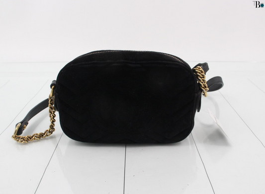 Gucci GG Marmont Flap Bag Crystal Embellished Matelasse Velvet, BLACK, VELVET, Shoulder bag