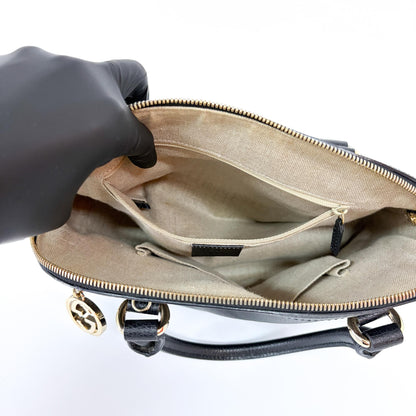 Gucci Dome Bowler GG Suede, Black, Leather, Handbag