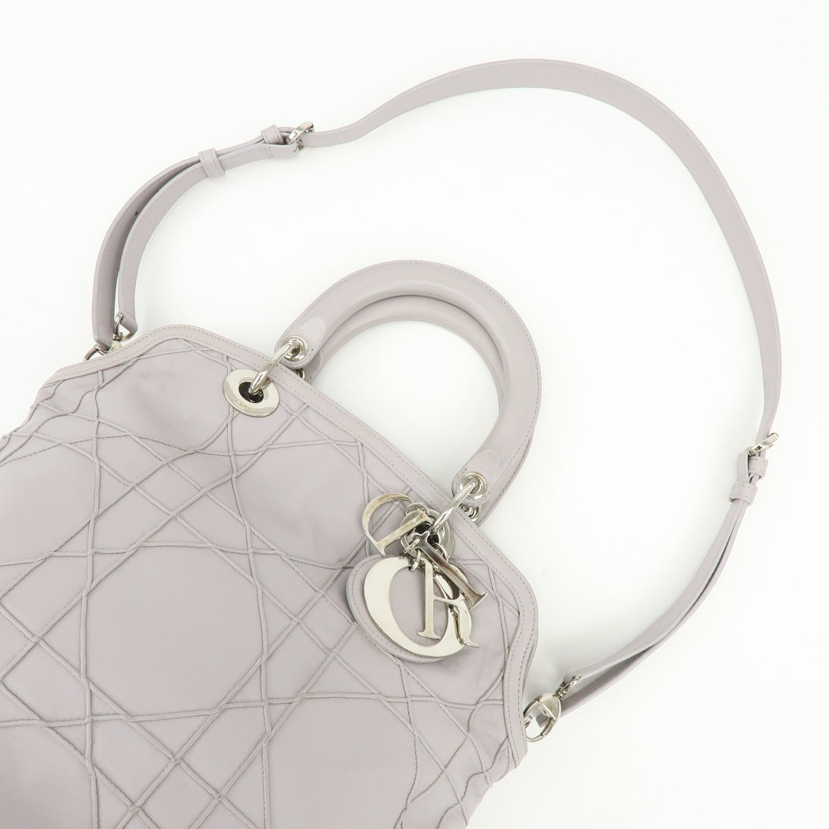 Christian Dior Granville Satchel Cannage Quilt Leather, Purple, Leather, Handbag