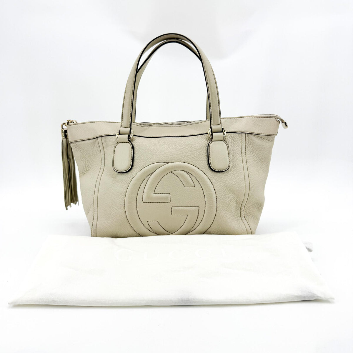 Gucci Soho Zip Leather, Beige, Leather, Tote Bag