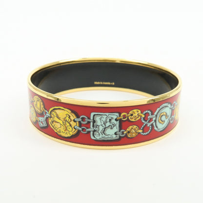 Hermes Bangle Printed Enamel, Red, Gold Plated, Bracelet